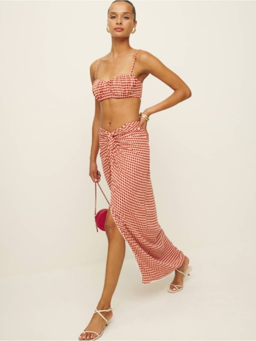 NWT Reformation Alana 2 Piece Gingham Skirt Set Tomato Check Size 4 MSRP $280